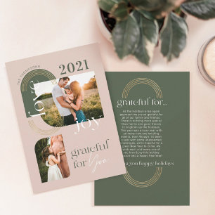 Grateful For You Modern Geometric Arch Two Photos Holiday Card