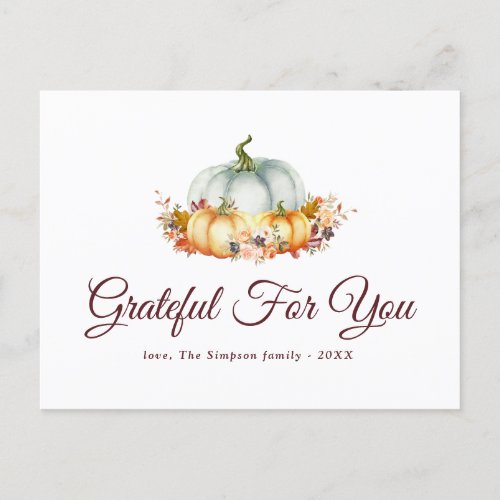 Grateful for you  thanksgiving holiday postcard