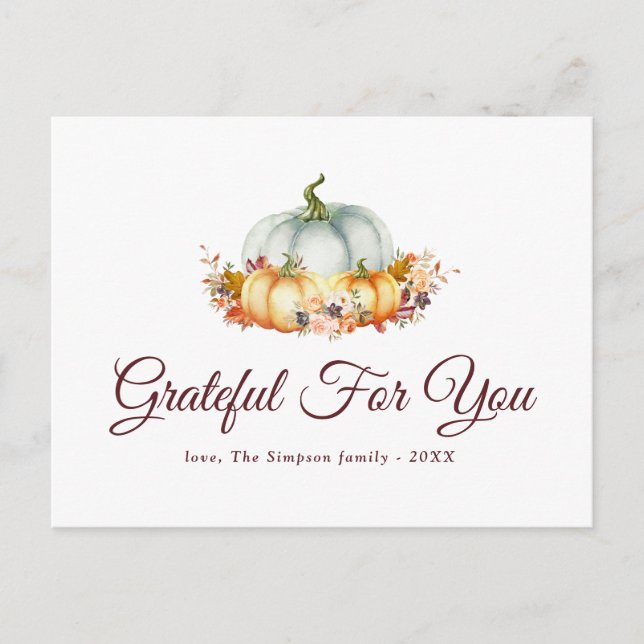 Grateful for you | thanksgiving holiday postcard (Front)