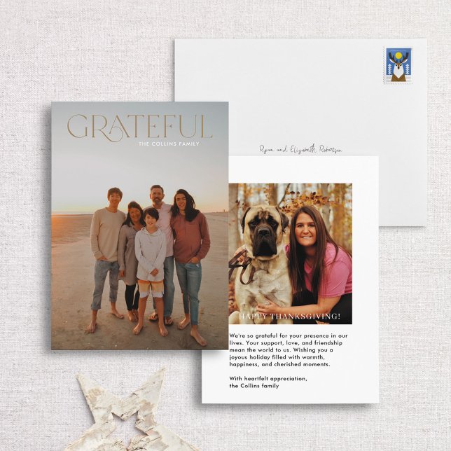 Grateful Full Photo Modern Thanksgiving Photo Card (Creator Uploaded)