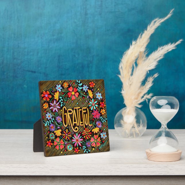 Grateful Fun Floral BoHo Inspirivity Easel Plaque (Insitu)