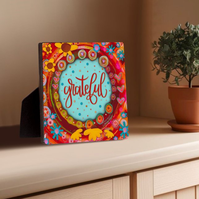 Grateful Fun Whimsical Colorful Modern Easel Plaque (Creator Uploaded)