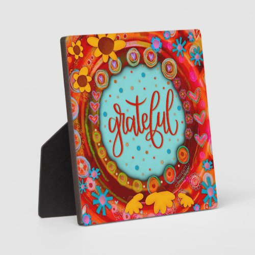 Grateful Fun Whimsical Colorful Modern Easel Plaque