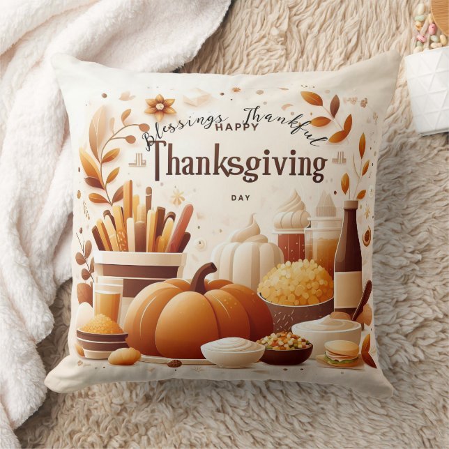 Grateful Gatherings: Festive Thanksgiving  Throw Pillow (Blanket)