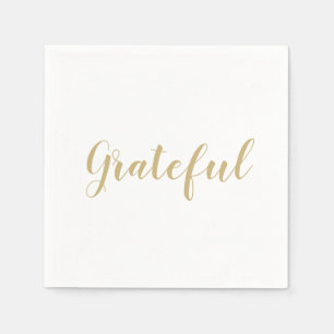 Grateful gold script cute thanksgiving paper  napkins