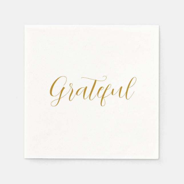 Grateful Gold Script Minimalistic Thanksgiving Napkins (Front)