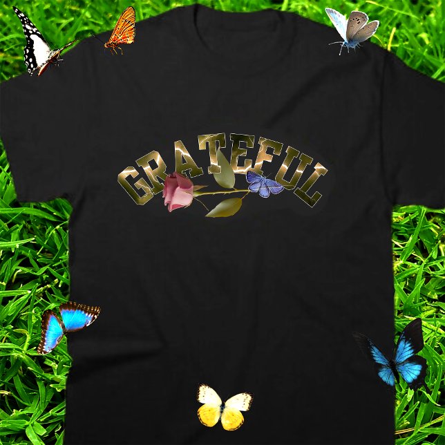 Grateful Golden Typography Rose & Butterfly Tri-Blend Shirt (Creator Uploaded)