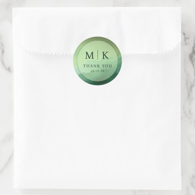 Grateful Green Circular Thank You Classic Round Sticker (Bag)