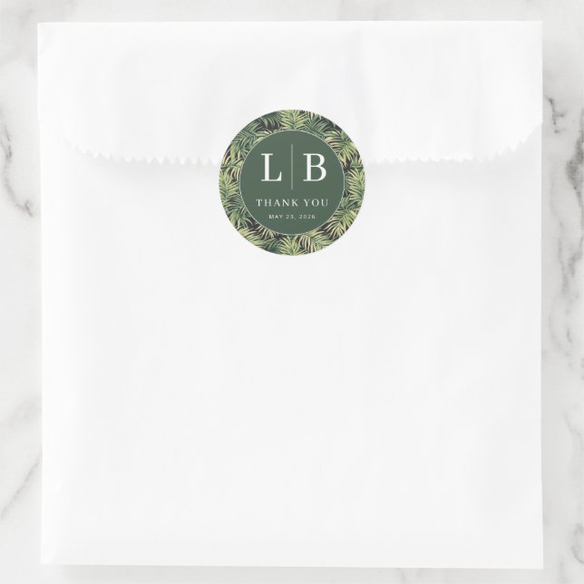 Grateful Green Tropical Palm Classic Round Sticker (Bag)