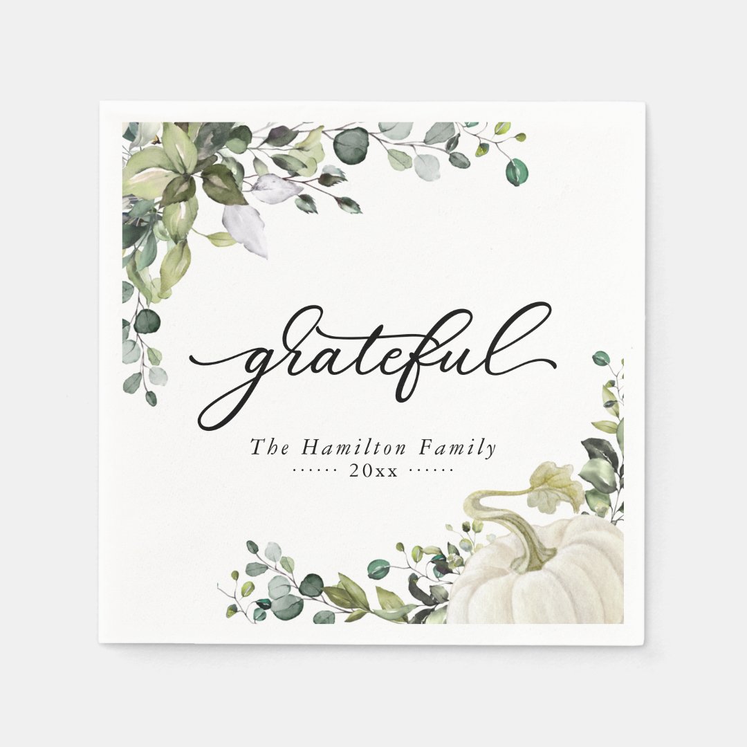 Grateful Greenery Eucalyptus Thanksgiving Dinner Napkins | Zazzle