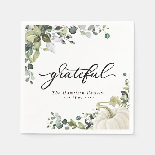 Grateful Greenery Eucalyptus Thanksgiving Dinner Napkins