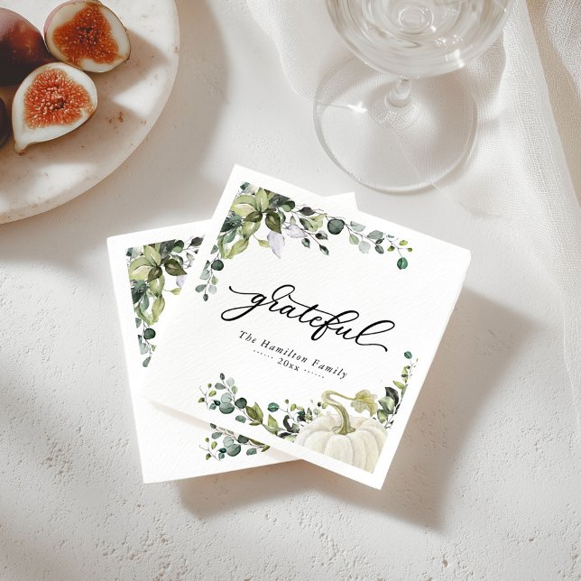 Grateful Greenery Eucalyptus Thanksgiving Dinner Napkins (Creator Uploaded)