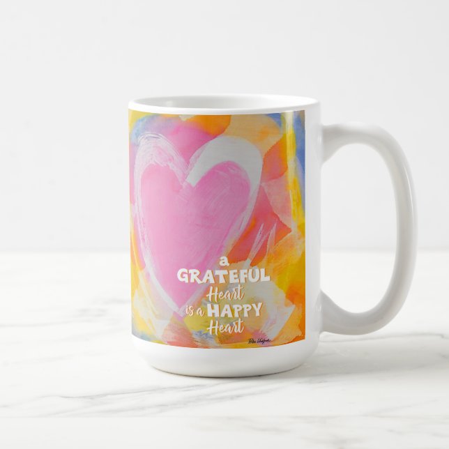 Grateful happy heart mug art by Pedie Wolfond (Right)