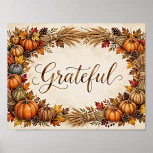 Grateful Harvest Art Print — Watercolor Pumpkins