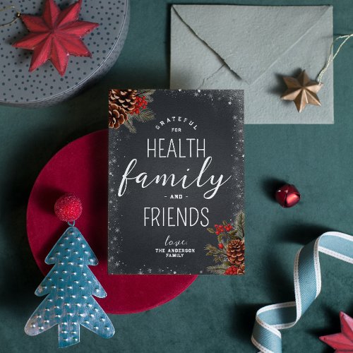 Grateful Health Family Friends Typography Xmas Holiday Card