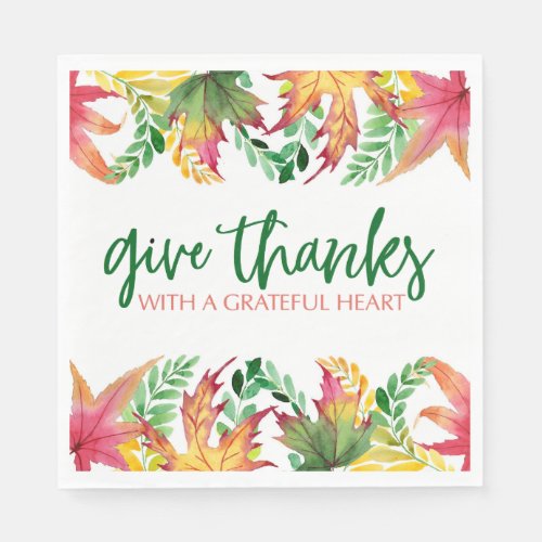 Grateful Heart Autumn Leaves Thanksgiving Border Napkins