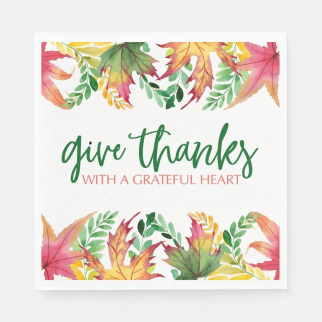 Grateful Heart Autumn Leaves Thanksgiving Border Napkins (Front)