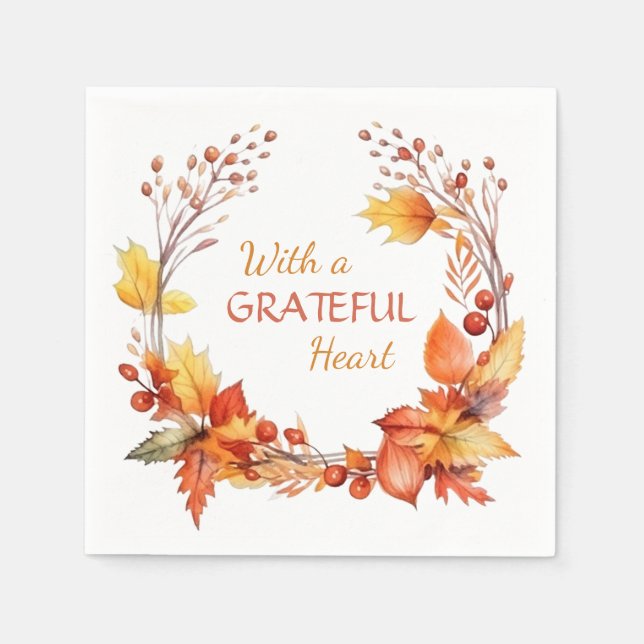 Grateful Heart Autumn Leaves Thanksgiving Napkins (Front)