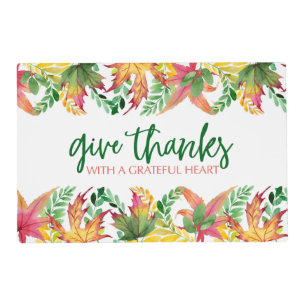 Grateful Heart Autumn Leaves Thanksgiving Placemat