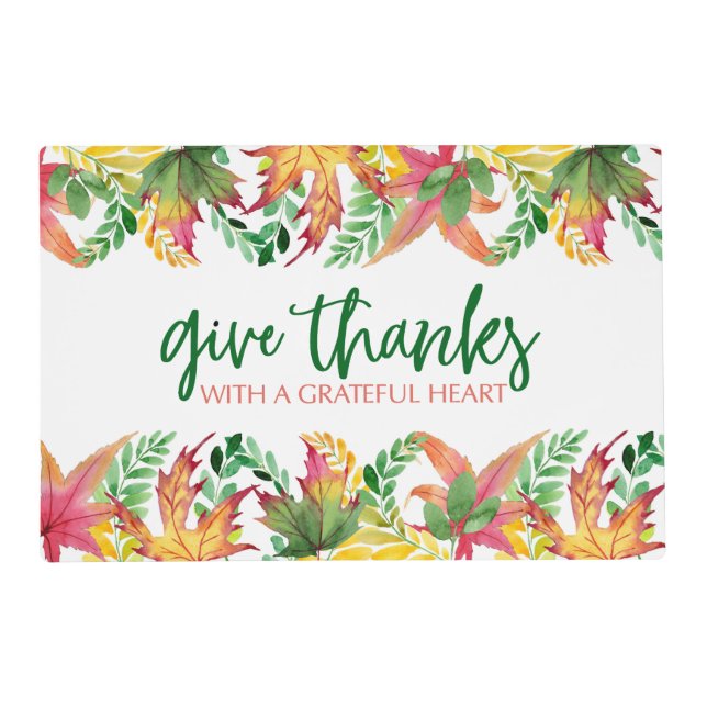 Grateful Heart Autumn Leaves Thanksgiving Placemat (Front)