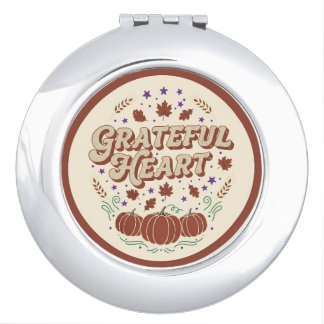 Grateful Heart Autumn Pumpkin Design Compact Mirror