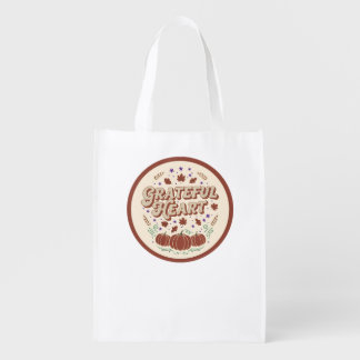 Grateful Heart Autumn Pumpkin Design Grocery Bag