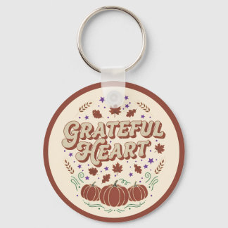Grateful Heart Autumn Pumpkin Design Keychain