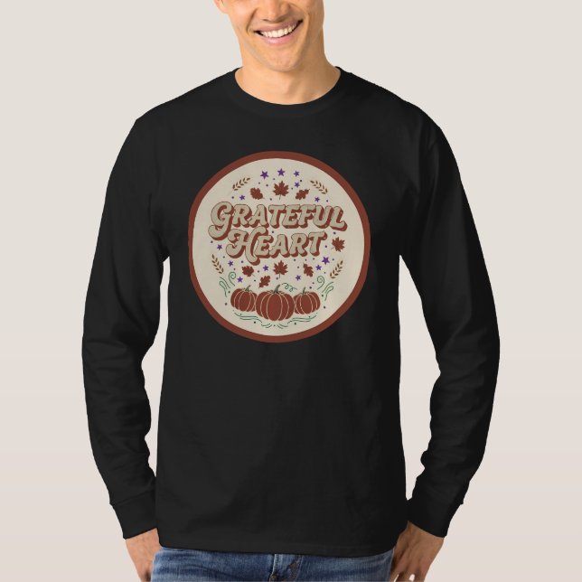 Grateful Heart Autumn Pumpkin Design T-Shirt (Front)