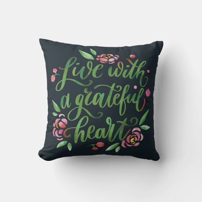 Grateful Heart Blooms Throw Pillow (Front)