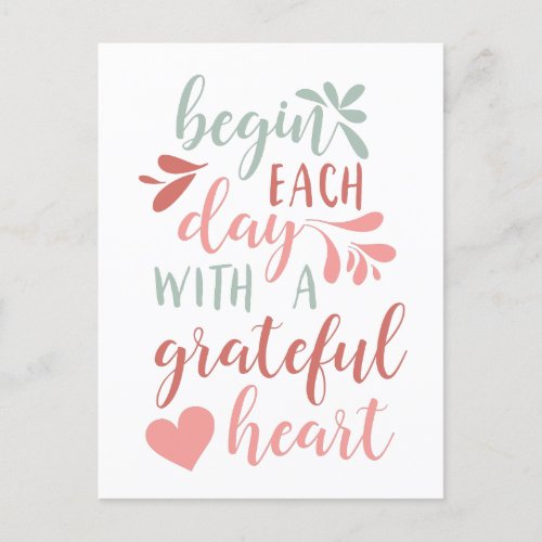 Grateful Heart  Hand Lettered Typography Quote Postcard