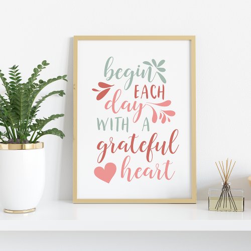 Grateful Heart  Hand Lettered Typography Quote Poster