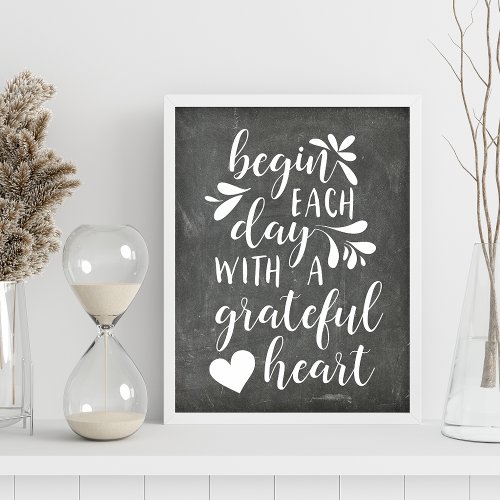 Grateful Heart  Hand Lettered Typography Quote Poster