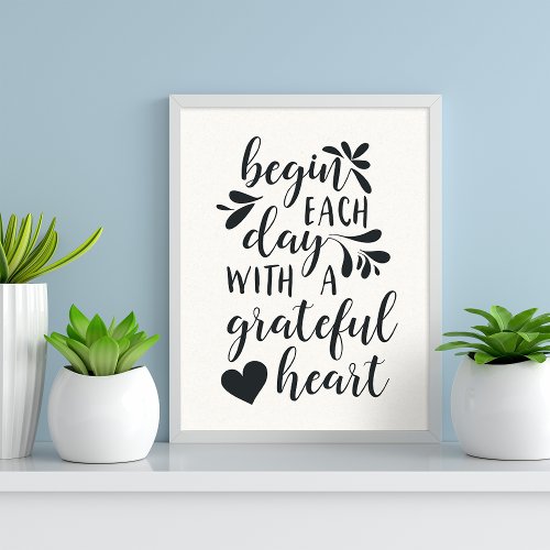 Grateful Heart  Hand Lettered Typography Quote Poster