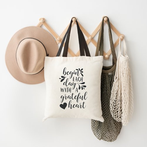 Grateful Heart  Hand Lettered Typography Quote Tote Bag