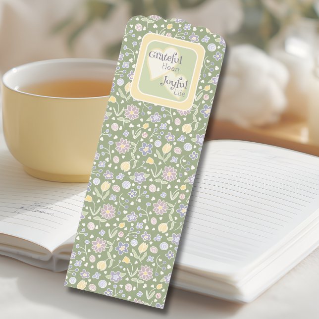 Grateful Heart Joyful Life Floral Bookmark (Grateful Heart, Joyful Life Floral Bookmark - Green Cottagecore Reading Accessory)