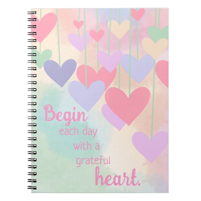 Grateful Heart Pink Green Purple Ombre Gratitude Notebook (Front)
