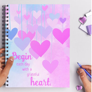 Grateful Heart Pink Purple Blue Gratitude Quote Notebook