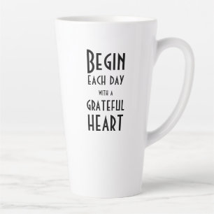 Grateful Heart Quote Black White Tall Latte Mug