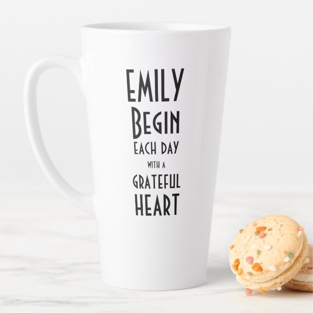 Grateful Heart Quote Monogram Name Tall Latte Mug (In Situ)