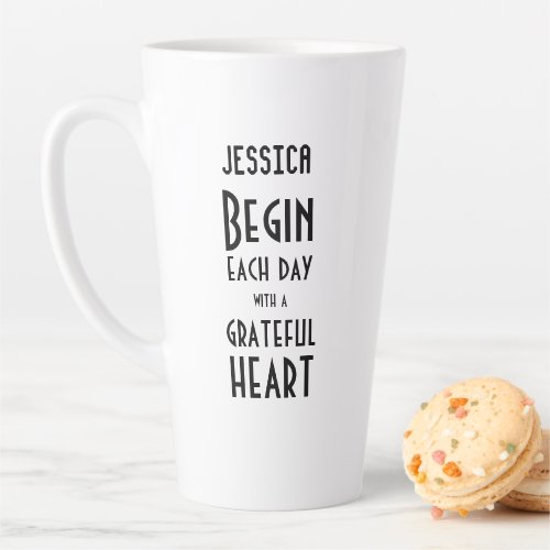 Grateful Heart Quote Monogram Name Tall Latte Mug