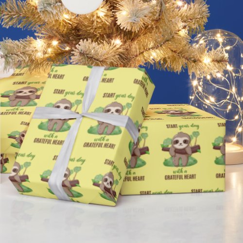 Grateful Heart Sloth Design Wrapping Paper