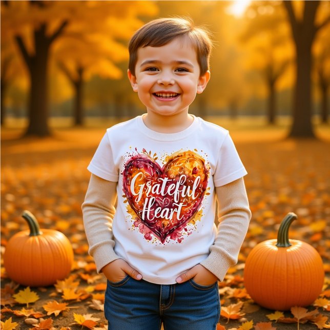 Grateful Heart Watercolor Calligraphy kids T-Shirt (Creator Uploaded)