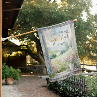 Grateful heart watercolor floral window house flag