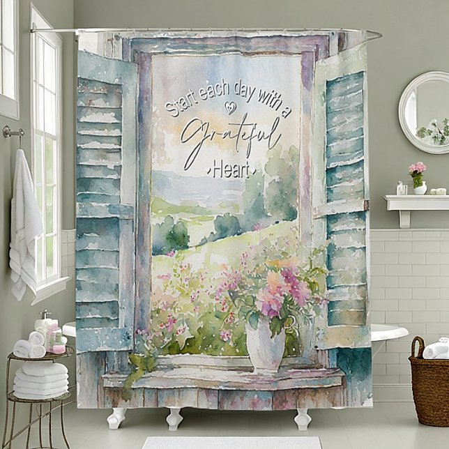Grateful heart watercolor floral window  shower curtain (Creator Uploaded)