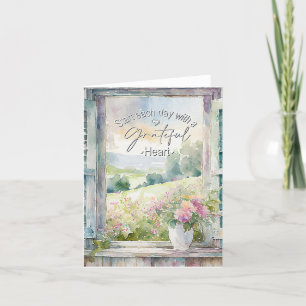 Grateful heart watercolor floral window  thank you card