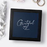Grateful Heart | Your Name Jewelry Gift Box<br><div class="desc">Attract that positive energy with a "Gratitude" keepsake wooden jewelry box, featuring a unique custom design with "Grateful" in elegant handwritten script, a beautiful hand drawn heart and your personalized name. In north sea blue, white and gray or easily edit the primary color as you like. A great gift for...</div>