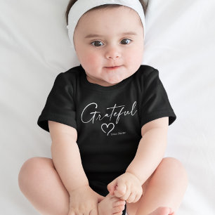 Grateful Heart Your Name Minimal Ink Script Baby Bodysuit