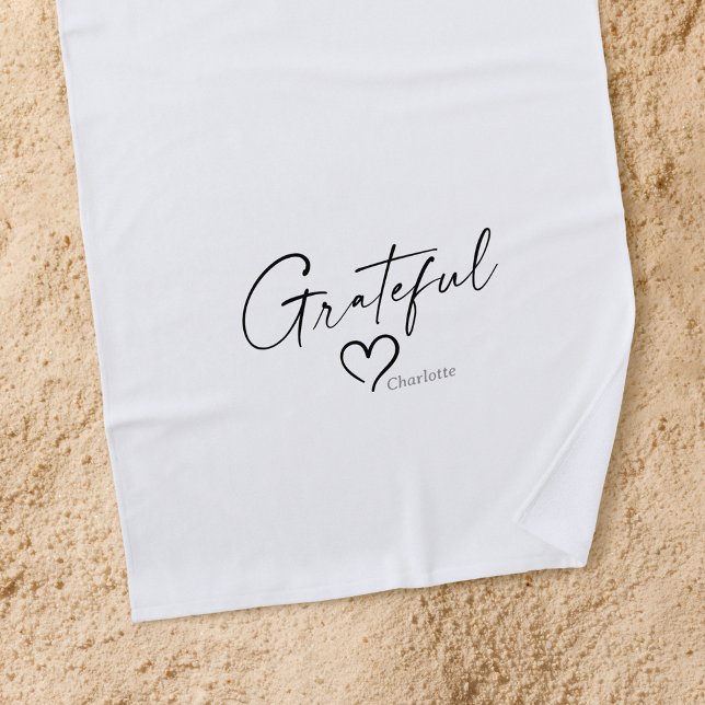 Grateful Heart | Your Name Minimal Ink Script Beach Towel (Creator Uploaded)