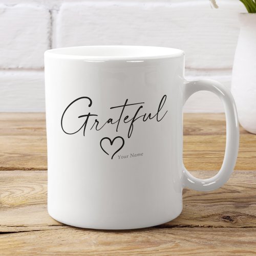 Grateful Heart  Your Name Minimal Ink Script Coffee Mug