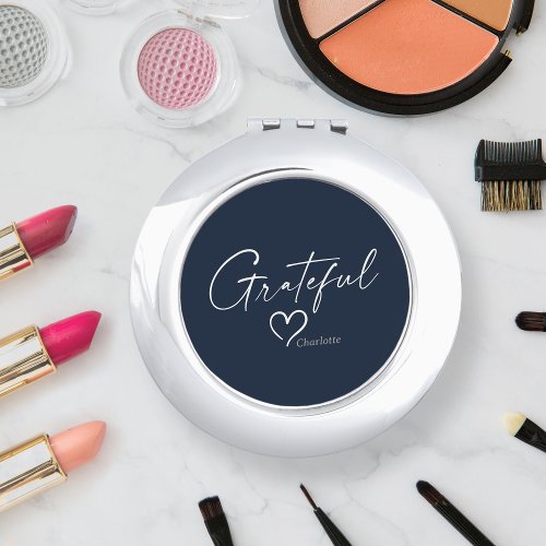 Grateful Heart  Your Name Minimal Ink Script Compact Mirror